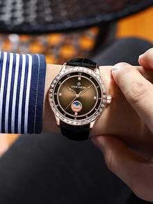 LOUIEJUELEN Black Watch Men'S Waterproof Casual Leather Watch - Black - View 8