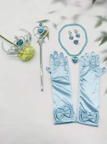 兒童公主皇冠珠寶裝扮套裝帶魔術棒和女王權杖服裝道具適合化妝派對 - 藍色 - 查看 1