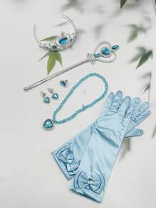 兒童公主皇冠珠寶裝扮套裝帶魔術棒和女王權杖服裝道具適合化妝派對 - 藍色 - 查看 3