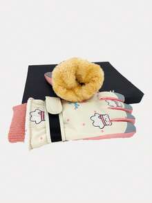 1對兒童冬季戶外運動騎行小白熊蝴蝶印花保暖滑雪手套 - 白色 - 查看 2