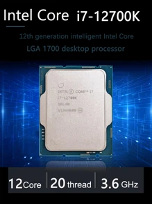 Intel Core I7-12700K I7 12700K 3.6GHz 12-Core 20-Thread CPU Processor L3=12M 125W LGA 1700 No Fan Desktop Processor Cpu Computer Component Pc Gaming - White - View 1