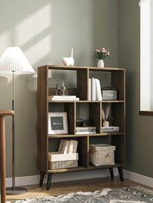 HEXCELEN Scaffale per libri a 4 livelli in legno massello a 7 cubi per riporre oggetti, scaffale retrò della metà del secolo per soggiorno, camera da letto, studio, 24 x 81 x 110 cm, marrone - Castano - Visualizzare 2