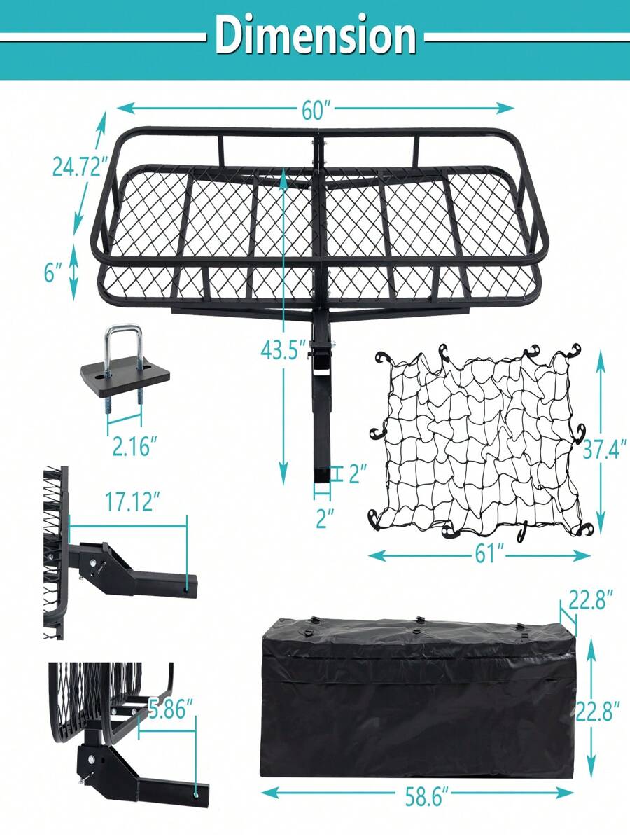 Folding Hitch Mount Cargo Carrier Basket Trailer Hitch Cargo Basket
