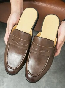 Men's Summer Half Slipper 2024 New Style Driving Loafers With Closed Toe, Breathable Casual Leather Mules Slouchy Slippers - Brown - View 8
