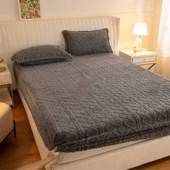 1 szt. Pluszowa pikowana narzuta w romby, jednolity kolor, gruby polarowy ciepły fartuch na łóżko, odpowiedni do domu, można prać w pralce, geometryczny wzór, prześcieradło z dopasowaną gumką bez wypełnienia, Dzień Niepodległości, (poszewki na poduszki nie są dołączone)