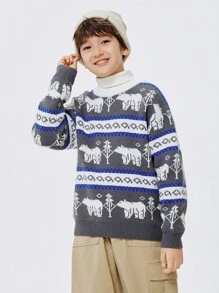 Balabala 年輕和少年男孩文學款圓領毛衣 - 灰色 - 查看 3