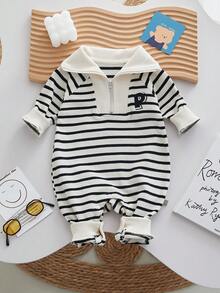 Peninsula Baby Baby Boy Striped Half-Zipper Front Jumpsuit