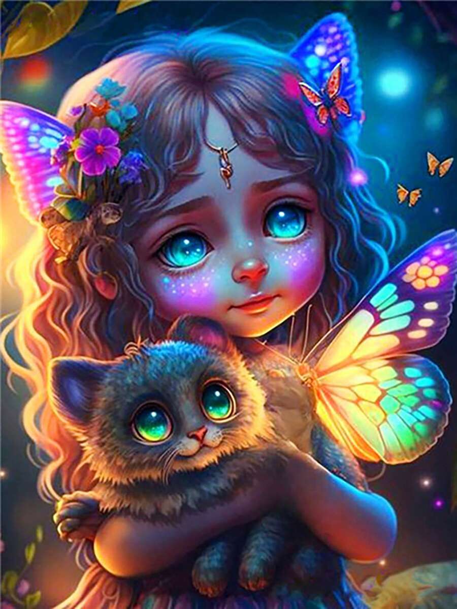 5d亮面塑膠圓鑽石精靈系列畫套裝,全鑽臨場diy工藝套裝,適用於家居裝飾和禮品贈送 - 美麗的精靈系列12 - 查看 1