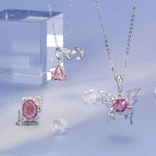 WOSTU 1 件 925 纯银血腥蝴蝶吊坠适合女士 DIY 制作手链和项链闪亮饰品 - 銀色 - 查看 6