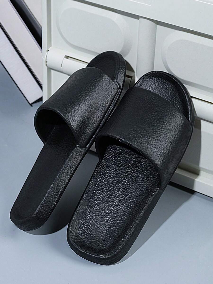 時尚簡約的黑色輕便男士室內/室外拖鞋,適合海灘和游泳,新品上市 - 黑色 - 查看 1