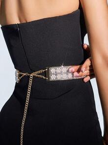 一套女士珍珠裝飾金色束腰優雅風4cm鐵片腰環日常穿戴連身裙配飾