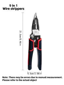 1支多功能9合1電線剝皮鉗,配備尖鼻子,快速剝皮和壓接端子,剪斷鐵絲,可用於機械設備維修、汽車維修、家居裝修、電路維修,也被稱為線剪、電纜剪、剝線器、電工鉗 - 紅色 - 查看 6