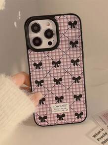 1pc Korean Style Plaid Bowknot Pattern Phone Case, Compatible With IPhone 14 Pro Max 12 11 Iphone 15 13