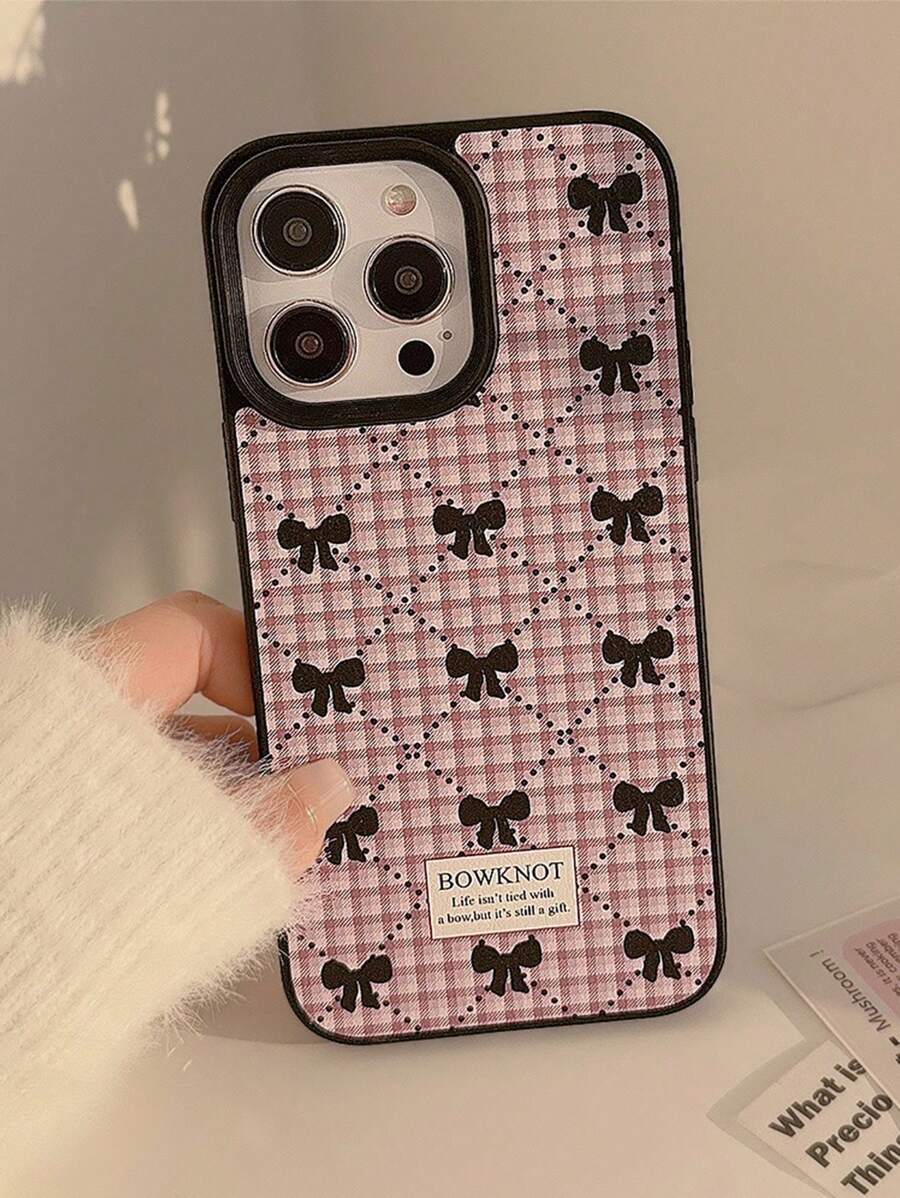 1pc Korean Style Plaid Bowknot Pattern Phone Case, Compatible With IPhone 14 Pro Max 12 11 Iphone 15 13