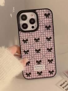 1pc Korean Style Plaid Bowknot Pattern Phone Case, Compatible With IPhone 14 Pro Max 12 11 Iphone 15 13