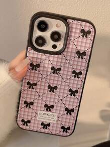 1pc Korean Style Plaid Bowknot Pattern Phone Case, Compatible With IPhone 14 Pro Max 12 11 Iphone 15 13