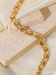 1 件复古 18k 镀金不锈钢手链防水简约派对礼物 O 形圆点手工手链女士叠戴珠宝 - 金黃色 - 查看 4