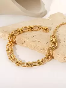 1 件复古 18k 镀金不锈钢手链防水简约派对礼物 O 形圆点手工手链女士叠戴珠宝 - 金黃色 - 查看 1