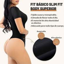 Body de Manga Corta Sin Costuras para Mujer, Ropa Moldeadora con Control de Barriga, Tanga, Moldeador de Cuerpo - Negro - Ver 2