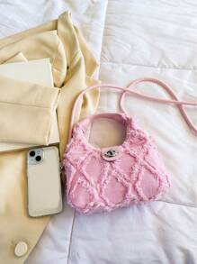 Lightweight,Business Casual Mini Hobo Bag Fashionable Pink Raw Trim Twist Lock For Daily Life For Teen Girls Women College Students,Rookies & White-Collar Workers Perfect For Office,College,Work ,Business,Commute,Outdoors, Travel, Outings Valentines