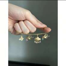 Ins Style Pendant Thunder Cloud Rainbow Raindrop Shape 18k Gold Color Necklace For Girls - Gold - View 4