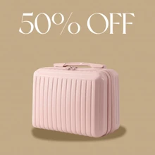 便携式多口袋手柄化妆包，纯色拉链盥洗包，完美的旅行化妆收纳包便携式女士可爱化妆包，轻便小化妆旅行手提箱，顶部手柄化妆收纳包，适用于学校、学校配件和学校用品 - 粉色 - 查看 3