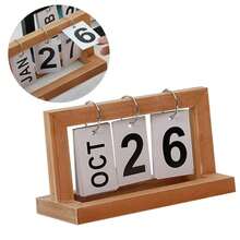 Calendário retrô de madeira atemporal, folha de madeira, página do calendário, exibição da data do mês, decoração de escritório - COR ALEATORIO - Visão 4