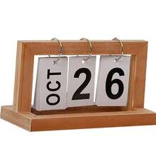 Calendário retrô de madeira atemporal, folha de madeira, página do calendário, exibição da data do mês, decoração de escritório - COR ALEATORIO - Visão 5