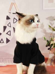 1件帶字母印花連帽衣連身裝,黑色,適用於小型和中型狗和貓,冬季加絨衣服 - 黑色 - 查看 5