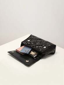 Solid Color Casual Square Shoulder Bag With Fashionable Chain Strap, Diagonal Crossbody Bag For Daily Use - Black - View 4