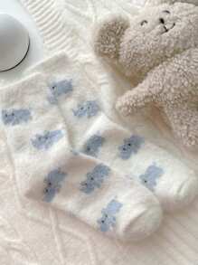 2 Pares Calcetines De Piso De Diseño De Nube Y Hipopótamo De Peluche, Lindos Y Cálidos Calcetines Gruesos Japoneses Para Mujeres En Invierno