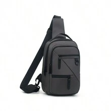 男士胸包,配大容量腰包,硬币包,手机包,运动包,防水多层设计腰包,黑色商务礼物,丈夫父亲节礼物,情人节礼物,男人专属 - 灰色 - 查看 5