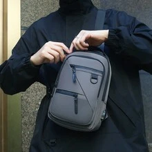 男士胸包,配大容量腰包,硬币包,手机包,运动包,防水多层设计腰包,黑色商务礼物,丈夫父亲节礼物,情人节礼物,男人专属 - 灰色 - 查看 2