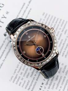 LOUIEJUELEN Black Watch Men'S Waterproof Casual Leather Watch - Black - View 5