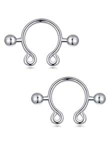 CIZME 2pcs/Set Fake Nipple Rings,Stainless Steel Nipple Rings,Fake Nipple Piercings Faux Nipple Rings For Women Faux Piercing Jewelry - Multicolor-2 - View 3
