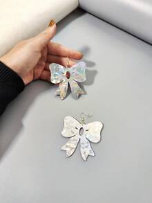 1pair Fashionable Laser Cut Acrylic Bowknot Design Dangle Earrings, Suitable For Women's Art Festivals, Performances, And Everyday Wear - Bow Tie - View 8