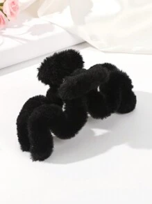 1个纯色毛绒发爪，秋冬季可爱发饰，发夹，发卡，发夹，发饰夹，休闲秋季发夹，适合度假装扮，女士夏季海滩装扮 - 黑色 - 查看 3