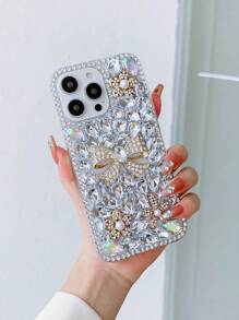 Phone Case White Elegant Classic Bling Rhinestone Bowknot Case Compatible With Apple Waterproof Shockproof Anti-Fall Scratch Resistant - White - View 3
