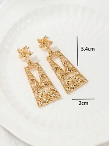 1對個性化幾何星形、心形、水滴形極簡下垂耳環 - 金黃色 - 查看 5