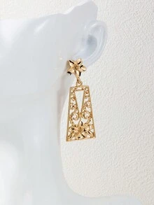 1對個性化幾何星形、心形、水滴形極簡下垂耳環 - 金黃色 - 查看 1