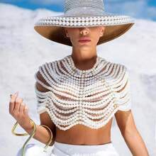 1pc European And American Style Exaggerated Multi-layer Handmade Pearl Necklace, Wedding Fashion Accessory - Multicolor - View 8