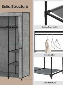 HaluPeit Wardrobe, Fabric Closet For Bedroom, 3 Clothes Rails With Nonwoven Cover, Clothes Storage Organization, 9 Compartments - Grey - View 5