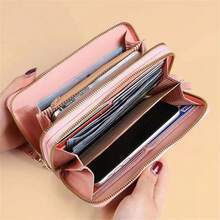 2023 New Arrival Double Zipper Women's Long Wallet Fashion Diamond Pattern Large Capacity Phone Bag Multi Card Organizer Wristlet - Red - View 2