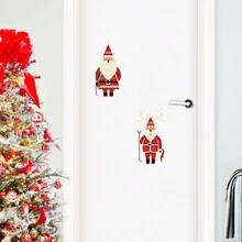 2 件裝聖誕老人和馴鹿聖誕牆貼,自黏窗戶裝飾,營造節日氣氛