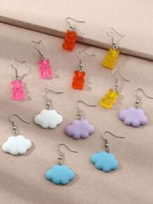 12 cái/bộ Trẻ em Đầy màu sắc Gấu & Hình đám Mây Hoa tai - Nhiều màu - Xem 2