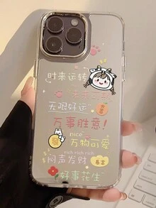 1入卡通女孩頭像圖案亞克力手機殼，防震，適用於 iPhone 12/13 Pro、14 Plus 和 15，可愛設計 - 彩色 - 查看 2