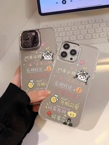 1入卡通女孩頭像圖案亞克力手機殼，防震，適用於 iPhone 12/13 Pro、14 Plus 和 15，可愛設計 - 彩色 - 查看 1