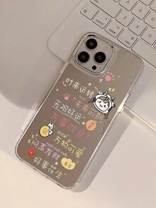1入卡通女孩頭像圖案亞克力手機殼，防震，適用於 iPhone 12/13 Pro、14 Plus 和 15，可愛設計 - 彩色 - 查看 3