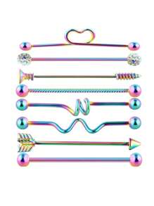 8入組14g不銹鋼工業用耳珠軟骨身體飾品38mm 1&1/2 英寸工業用刺穿條,適用於女士男士蛇鏈垂墜