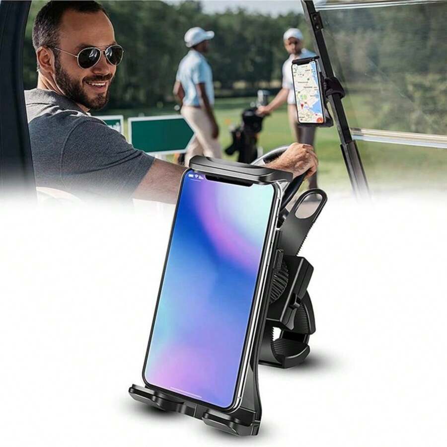 1入組高爾夫球車前置360度可旋轉手機支架,適用於自行車,電動車,跑步機和摩托車之手機支架 - 黑色 - 查看 1